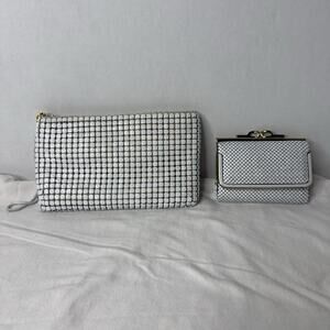 Vintage White Metal Mesh Purse With Chain Strap & Matching Wallet Evening Purse
